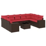 Cumpara ieftin Set canapele de gradina cu 10 piese si perne, poliratan maro