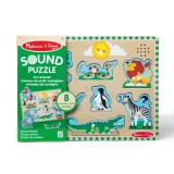 Puzzle din lemn cu sunete, Melissa &amp; Doug, Animale de la zoo, 8 piese