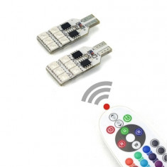 Set 2 becuri pozitie RGB cu telecomanda T10, 12 LED SMD 5050 RGB 12V