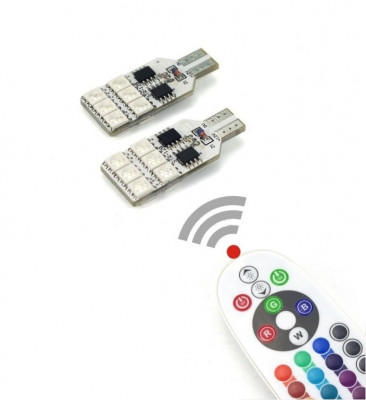 Set 2 becuri pozitie RGB cu telecomanda T10, 12 LED SMD 5050 RGB 12V foto