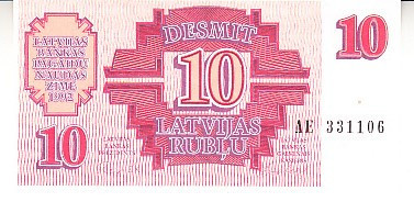 M1 - Bancnota foarte veche - Letonia - 10 ruble - 1992