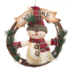 Decorațiune Crăciun Lemn, Om de Zăpadă, 35cm, Multicolor, Mesaj &Ccedil;&times;Welcome&Ccedil;Ł