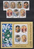 Antigua 1977 - Crăciun - Picturi, Serie + Bloc, SET COMPLET, MNH