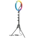 Lampa circulara LED 26 cm diametru,RGB, trepied reglabil 160 cm