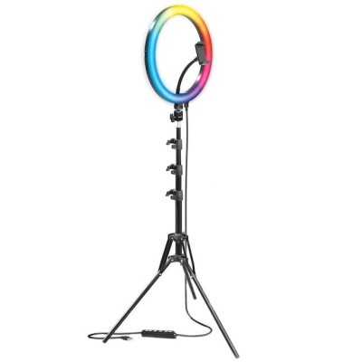 Lampa circulara LED 26 cm diametru,RGB, trepied reglabil 160 cm foto