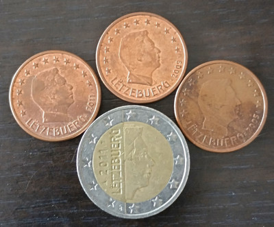 Lot monede Luxemburg - 5 Euro Cent 2005/2009/2011 și 2 Euro 2011 foto