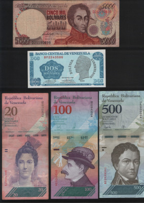 Set Venezuela 20 bancnote bolivares bolivari cateva rare foto