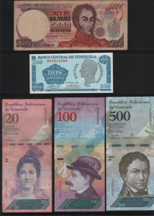 Set Venezuela 20 bancnote bolivares bolivari cateva rare