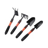 Set 4 unelte de gradina, cu maner extensibil, antialunecare, din metal, usor de manevrat si depozitat, rosu/negru