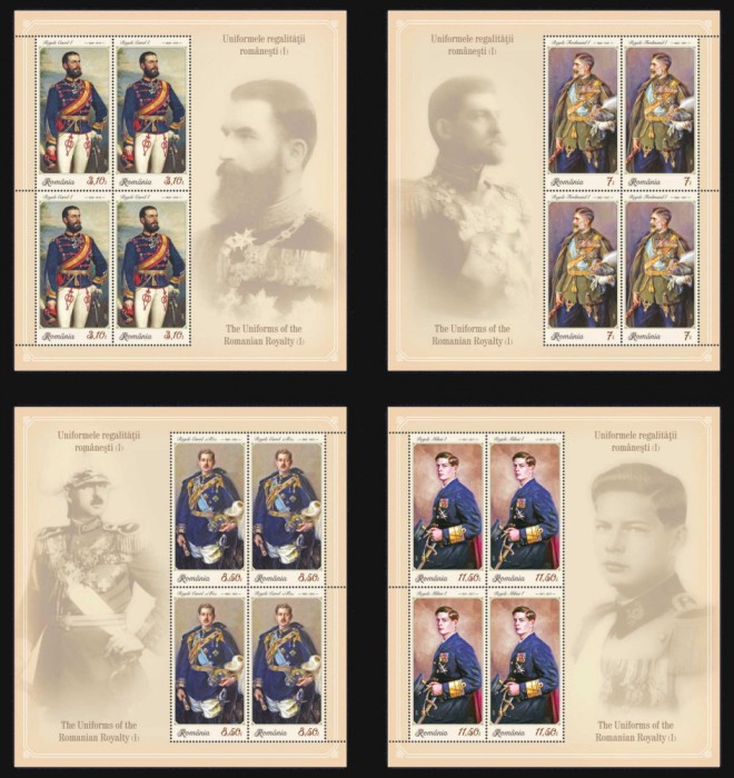 ✅RO 2019 LP 2264 &quot;Uniformele regalitatii ( I ) &quot; , minicoli de 4 + manseta , MNH