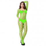 Bodystocking Plasa cu Ochiuri Mari Verde Neon, S-L, STD