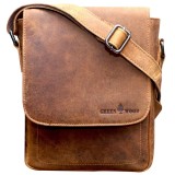 Borseta barbati Greenwood&reg; Fran, 19x23x7 cm, piele naturala ceruita manual, design vintage si compartimentare inteligenta