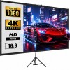 Ecran Proiectie cu Trepied 80 inch, 4K Ultra HD, 16:9, Reglabil 200-250 cm, Unghi 160&deg;, Portabil, Home Cinema, Negru