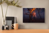 Tablou Canvas, "Lumina magică a pădurii misterioase", Copaci, Lumină, Noapte, Mister, Frunziș, Umbră, Ceață, Pădure, Armonie, Siluete, 39 x 26 cm, CMC