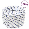 VidaXL Fr&acirc;nghie de barcă, alb, 14 mm, 100 m, polipropilenă