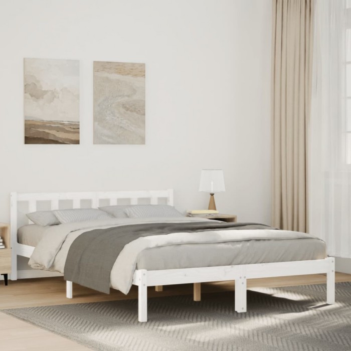 Cadru pat foarte lung fără saltea alb 160x210 cm lemn masiv pin