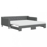 Cumpara ieftin Pat de zi cu extensie si saltele, gri inchis, 100x200 cm textil