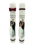 Set lumanari nunta, personalizabile cu nume si data, decorate cu puf, catifea si silueta mire si mireasa multicolor, Eventissimi&reg;