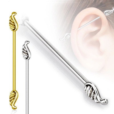 Piercing pentru ureche din oțel 316L - aripi de &amp;icirc;nger, lățime 1,6 mm - Culoare Piercing: Argintiu foto