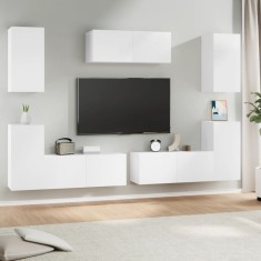vidaXL Set dulap TV, 7 piese, alb, lemn prelucrat foto