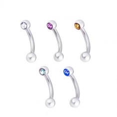 Piercing pentru sprânceană din oțel 316L - monturi cu zirconiu colorat - Culoare zirconiu piercing: Aurora Boreală - AB