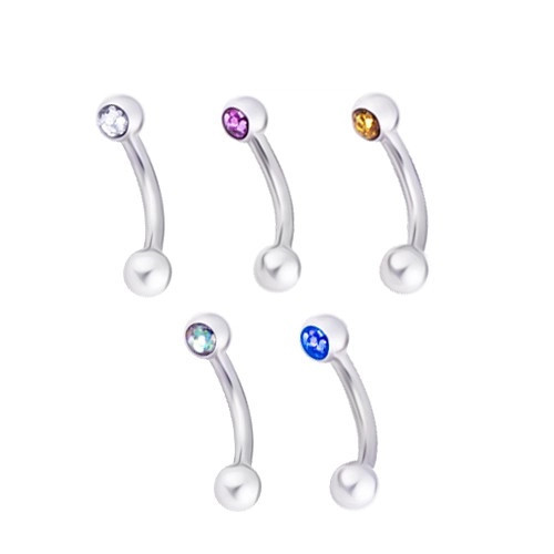 Piercing pentru spr&acirc;nceană din oțel 316L - monturi cu zirconiu colorat - Culoare zirconiu piercing: Galben - Y