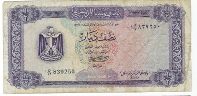 Bancnota 1/2 dinar 1972 - Libia foto