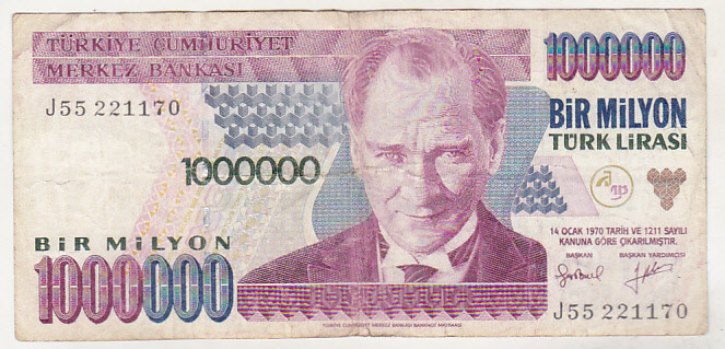 bnk bn Turcia 1000000 lire 1970 (1995 ) circulata
