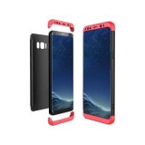 Husa Samsung Galaxy S8, GloMax 360, Magnetica, Sticla Securizata, Metal, Negru/Rosu, Protectie Soc/Praf/Zgarieturi