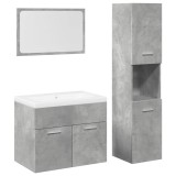 Cumpara ieftin Set mobilier de baie, 4 piese, gri beton, lemn compozit
