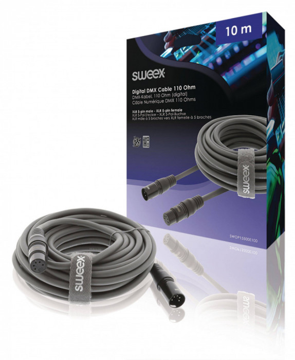 Cablu audio stereo XLR 5 Pini tata - XLR 5 Pin mama 10m gri Sweex