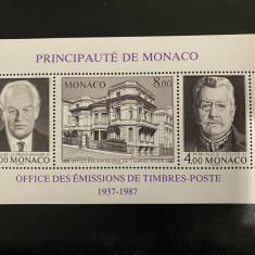 PC47 - Monaco 1987 Aniversare emitere timbre, Colita MNH, 3v