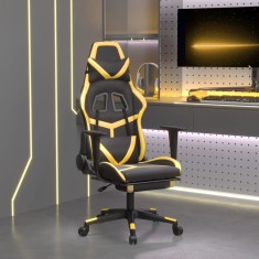 vidaXL Scaun de gaming cu suport picioare negru/auriu, piele ecologica foto