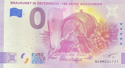 !!! RARR : 0 EURO SOUVENIR - AUSTRIA , 180 ANI DE FABRICARE A BERII - 2021.1- UNC // NU TRIMIT PRIN CURIER foto