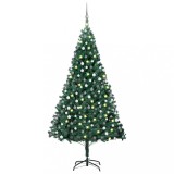 Brad de Crăciun pre-iluminat cu set globuri, verde, 210 cm, PVC