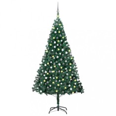 vidaXL Brad Crăciun artificial pre-iluminat, set globuri, verde 240 cm 3077710