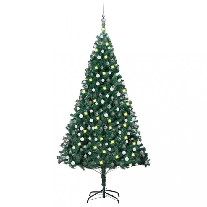 Brad Crăciun artificial pre-iluminat, set globuri, verde 240 cm