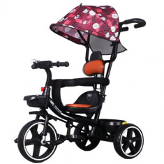 Tricicleta cu copertina si maner parental pentru copii 2-6 ani, Rosu