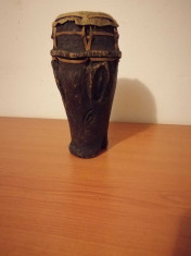 Toba africana tribala Djembe Bongo 20 cm sculptat din lemn in forma cap mistret foto