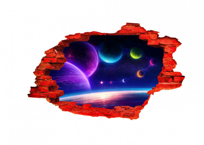 Autocolant decorativ, Gaura in perete, Planete, Multicolor, 83 cm, 27ST-2