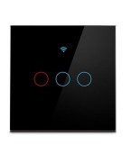 Intrerupator inteligent cu touch Tuya, Life Smart, Wi-Fi, RF433, cu sau fara nul, 3 canale, 10A, Sticla securizata, Negru @SmartWiz smw41