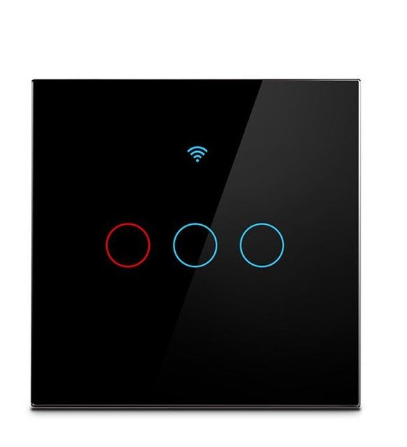 Intrerupator inteligent cu touch Tuya, Life Smart, Wi-Fi, RF433, cu sau fara nul, 3 canale, 10A, Sticla securizata, Negru @SmartWiz smw41