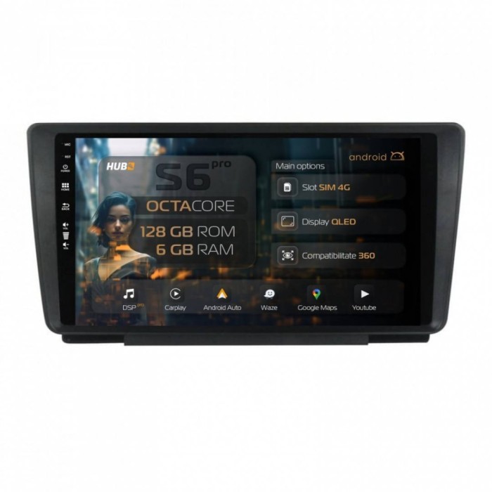 Navigatie Skoda Octavia 2 6GB RAM Android 13 Octacore Slot Sim 4G DSP GPS Wi-FI Carplay Android Auto USB Bluetooth Waze Touchscreen 9 Inch