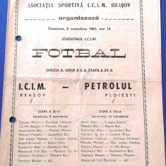 Program meci fotbal ICIM BRASOV - PETROLUL Ploiesti (08.11.1981)