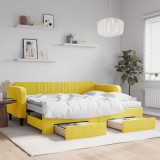 Cumpara ieftin Pat de zi cu extensie și sertare, galben, 90x200 cm, catifea