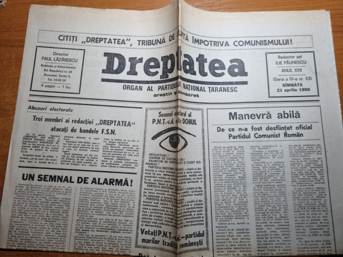 ziarul dreptatea 21 aprilie 1990