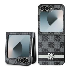 Husa Samsung Galaxy Z Flip6 - DKNY Leather Chequered Pattern Printed Stripes (DKHCZF6PCPTSSK) - Black foto