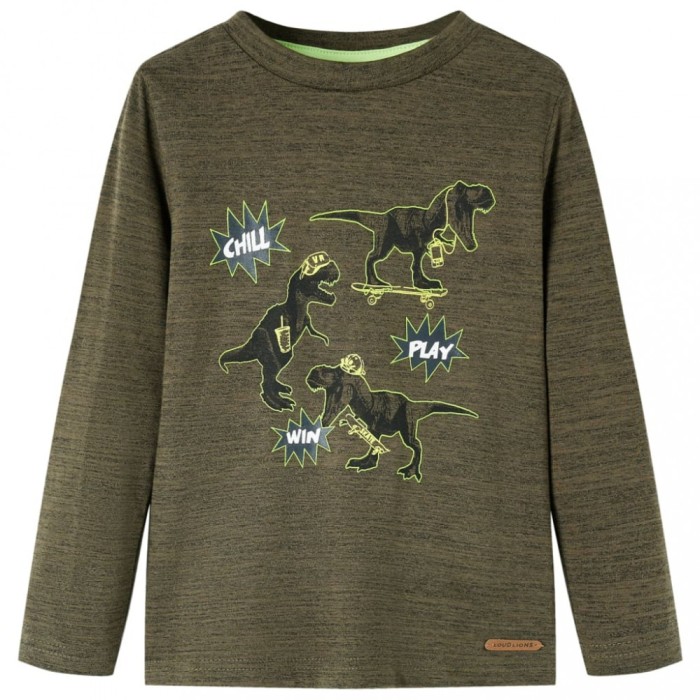 Tricou copii, m&acirc;neci lungi, kaki &icirc;nchis melanj, 116 13251