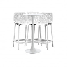 RAKI Set masa si scaune de bar alb, 4 piese, masa 60x101cm cu 3 scaune London Air 52x44x105cm foto