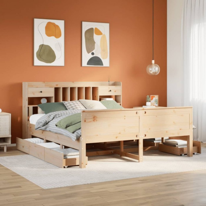 vidaXL Pat cu bibliotecă fără saltea, 180x200 cm, lemn masiv de pin 3308912